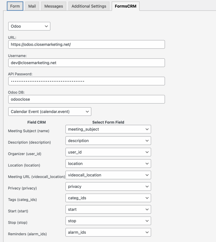 Campos Formulario Cita